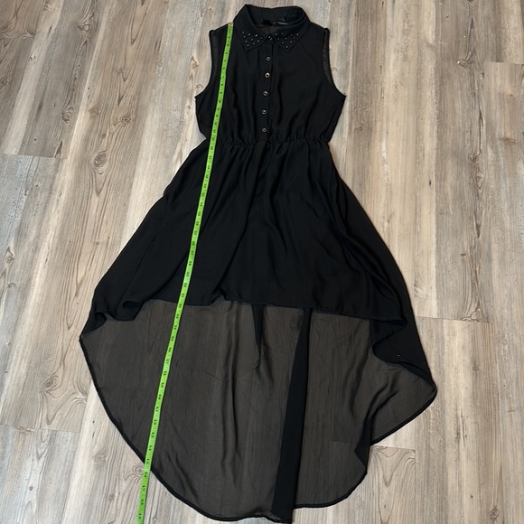 GUC All Kris Black Sheer High Low Mini Studded Sleeveless Dress, M - Picture 9 of 14